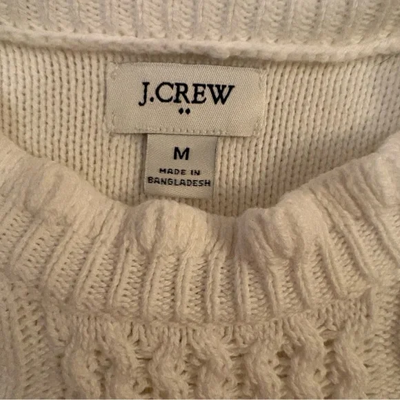 J. Crew cable knit heart sweater 100% cotton white crewneck size M - Picture 3 of 15
